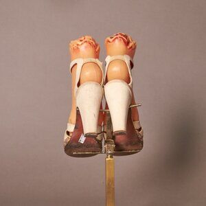 1940s Cream Suede Peep Toe Heels With Rainbow Studded Platform